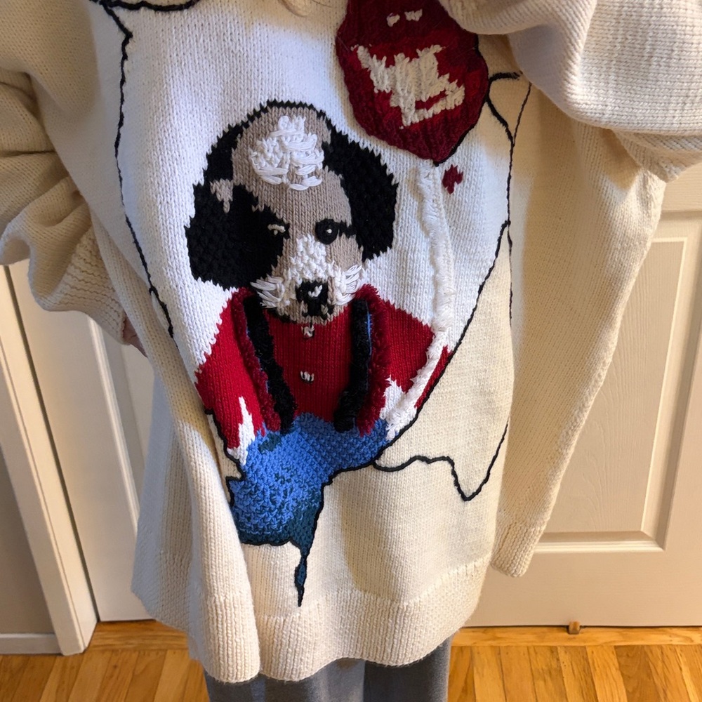 Loewe Cream Knit Sweater with Dog Graphic in Red, Blue and Black - Picture 3 of 6
